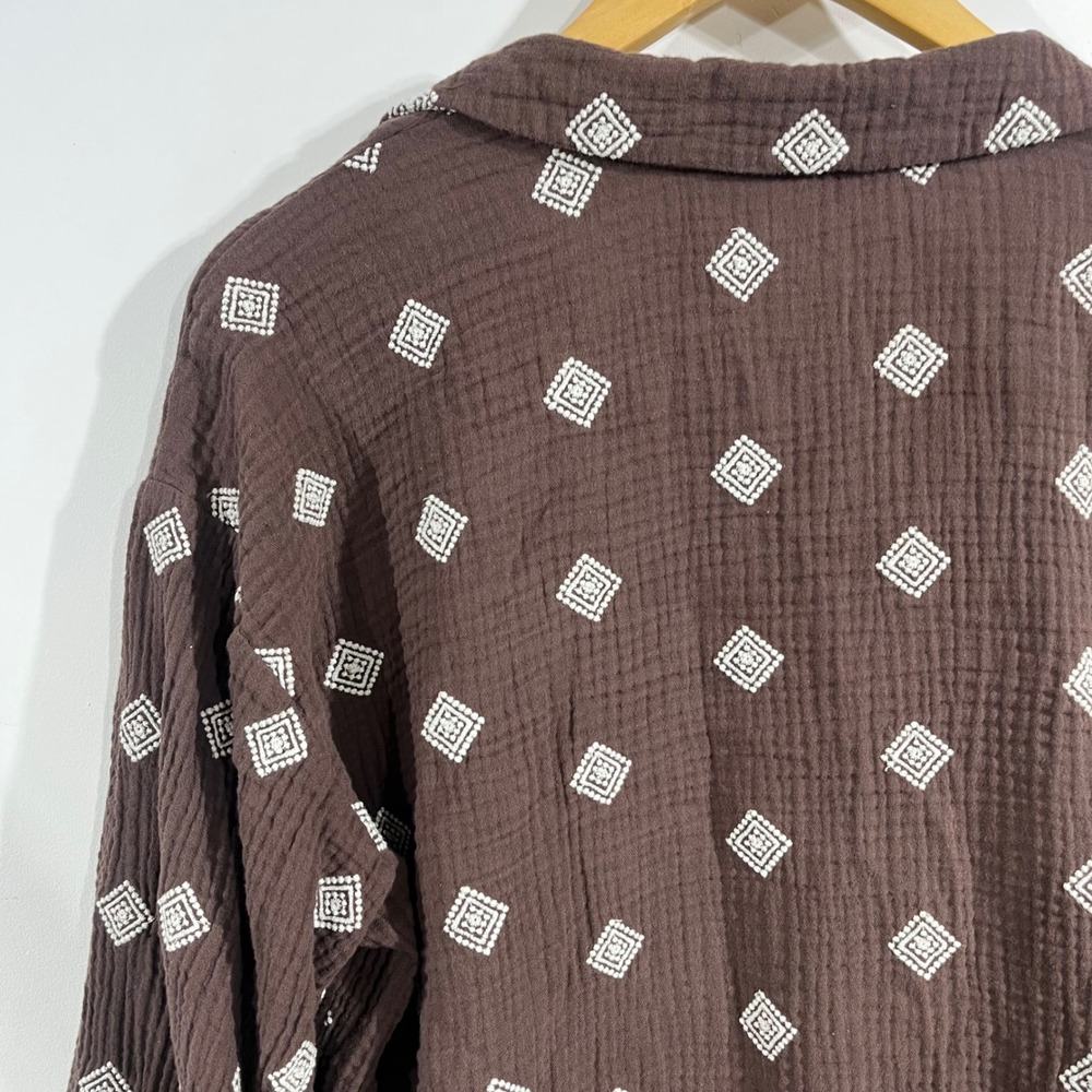 Cynthia Rowley Fairy Grunge Artsy Brown Double Gauze Cotton Embroidered Top 1X - Picture 5 of 9